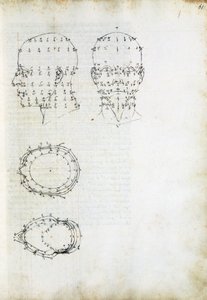 Konstrukcja i rzut geometryczny głowy, strona z De Prospectiva pingendi (O perspektywie malarstwa), Piero della Francesca (ca 1415-1492), Włochy autorstwa Piero della Francesca
