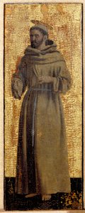 Poliptyk Misericorde: Dziewica Misericorde, otoczona świętymi. Szczegół przedstawiający św. Franciszka z Asyżu. Obraz na drewnie autorstwa Piero della Francesca (1415/20-1492) 1445-1460 wym. 54x21 cm Sansepolcro, Pinacoteca Comunale autorstwa Piero della Francesca