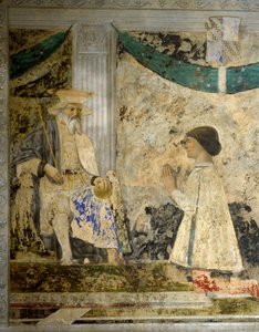 Portret Sigismondo (Sigismonda) Pandolfo Malatesta (1417-1468) w modlitwie przed San Sigismondo (Sigismondo). Fresk Pietro di Benedetto dei Franceschi dit Piero della Francesca (1422-1492) autorstwa Piero della Francesca