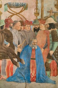 Bitwa Herakliusza z Chosroesem, szczegół Opowieści o prawdziwym krzyżu: egzekucja króla Chosroesa (fresk) autorstwa Piero della Francesca