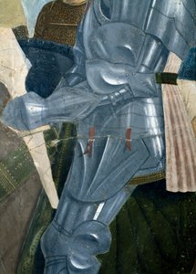 Legenda o prawdziwym krzyżu, zwycięstwo Konstantyna w bitwie pod mostem Mulwijskim, detal zbroi, ukończony fresk z 1464 r. autorstwa Piero della Francesca
