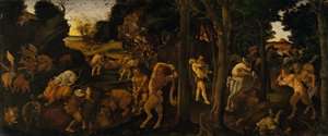 Uma cena de caça, c.1494-1500 (têmpera e óleo transferidos para Masonite)polonês autorstwa Piero di Cosimo