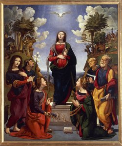 Niepokalane Poczęcie w otoczeniu świętych, ok. 1500-05 (tempera grassa na drewnie) autorstwa Piero di Cosimo