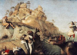 Perseusz uwalnia Andromedę, detal (1510, olej na płótnie) autorstwa Piero di Cosimo