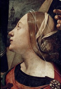 Św. Małgorzata z Antiochii, fragment Niepokalanego Poczęcia w otoczeniu 6 Świętych. (Olej na płótnie, ok. 1505) autorstwa Piero di Cosimo