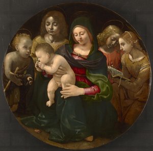 Dziewica i Dzieciątko z młodym Św. Janem Chrzcicielem, Św. Cecylią i Aniołami, ok.1505 autorstwa Piero di Cosimo