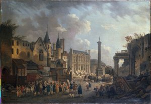 Pokaz jarmarczny na wyimaginowanym skrzyżowaniu w Paryżu, ok. 1770 r. (olej na płótnie)