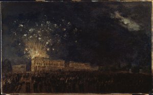 Fajerwerki z okazji narodzin księcia Normandii, około 1782 r. (olej na płótnie na drewnie)