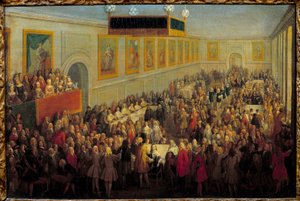 Święto sakralne Ludwika XV w Pałacu Arcybiskupim w Reims 25 października autorstwa Pierre Denis Martin