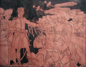 Napoleon I (1769-1821) odbierający kapitulację egipskich przywódców podczas kampanii egipskiej, projekt przygotowawczy do wazy (gwasz na papierze)
