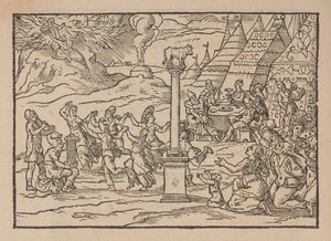 Adoracja Złotego Cielca, z Figure de la Biblia, ilustrują di stanze Tuscany, per Gabriele Simeoni autorstwa Pierre (attr. to) Eskrich