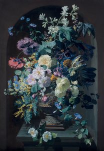 Wazon z kwiatami z mimozami i wazon z kwiatami z kiścią winogron (rówieśnicy) autorstwa Pierre Adrien Chabal Dussurgey
