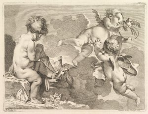 Trzy Miłości, z których jedna siedzi, trzymając kołczan, 1727-60. autorstwa Pierre Alexandre Aveline