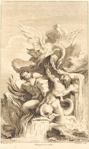 Dwa trytony i łabędź w roku 1736 lub później. autorstwa Pierre Alexandre Aveline