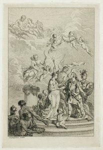 Alegoria zaślubin Ludwika Delfina z infantką Marią Teresą z Hiszpanii autorstwa Pierre Antoine Baudouin