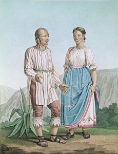 Kostiumy Indian z Michoacan z „Voyages aux Regions Equinoxiales du Nouveau Continent” Aleksandra von Humboldta (1769-1859) opublikowanego w 1810 r.