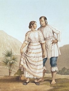 Meksykański strój indiański, z „Voyage aux Regions Equinoxiales du Nouveau Continent” Aleksandra von Humboldta (1769-1859), sztychowany przez Michela Bouqueta (1807-90) opublikowany 1810
