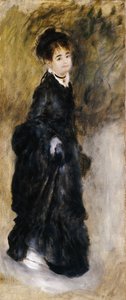 Młoda kobieta, pełna długość, trzymająca spódnicę, 1877 autorstwa Pierre Auguste Renoir