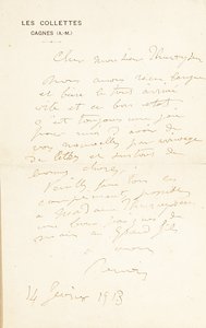 List z autografem podpisany do dr. Fritza Thurneyssena, Paryż i Les Collettes, 24 czerwca 1908 r. autorstwa Pierre Auguste Renoir