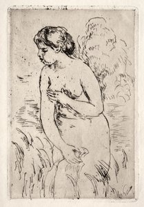 Kąpiąca się stojąca na kolanach autorstwa Pierre Auguste Renoir