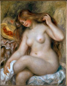 Blond kąpiąca się. Naga kobieta z bardzo długimi włosami. Obraz Pierre Auguste Renoir (Pierre-Auguste