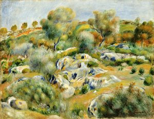 Bretański krajobraz z drzewami i skałami autorstwa Pierre Auguste Renoir