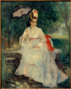 Kobieta z parasolem w ogrodzie autorstwa Pierre Auguste Renoir