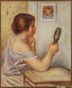 Gabrielle trzymająca lustro lub Marie Dupuis trzymająca lustro z portretem Coco, początek XX wieku autorstwa Pierre Auguste Renoir