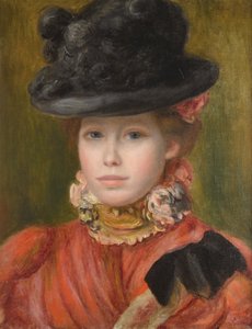 Dziewczyna w czarnym kapeluszu z czerwonymi kwiatami, ok. 1900 r. 1890 autorstwa Pierre Auguste Renoir