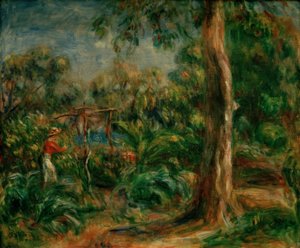 Wielkie drzewo. Kobieta z czerwonym gorsetem w ogrodzie Ca autorstwa Pierre Auguste Renoir