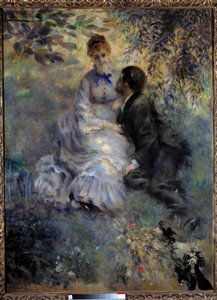 Zakochani. Para siedzi w ogrodzie. Obraz Pierre Auguste Renoir (1841-1919) autorstwa Pierre Auguste Renoir