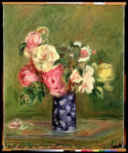 Róże w niebieskim wazonie autorstwa Pierre Auguste Renoir