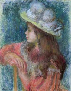 Siedząca młoda dziewczyna w białym kapeluszu, 1884 (pastel na papierze)