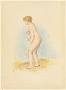 Kąpiąca się w pozycji stojącej autorstwa Pierre Auguste Renoir