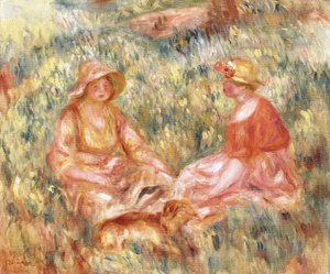 Dwie kobiety w trawie, ok. 1910 autorstwa Pierre Auguste Renoir