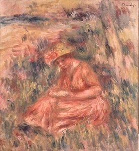 Kobieta siedząca na trawie autorstwa Pierre Auguste Renoir