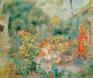 Młode dziewczyny w ogrodzie na Montmartre autorstwa Pierre Auguste Renoir