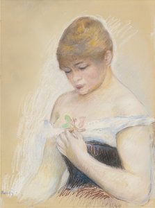 Młoda Kobieta Trzyma Kwiat. Portret aktorki Jeanne Samary, ok. 1930 r. 1880 autorstwa Pierre Auguste Renoir