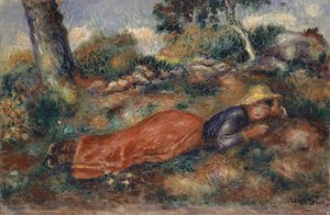 Młoda kobieta leżąca na trawie Młoda kobieta leżąca na trawie, ok. 1890-1895. autorstwa Pierre Auguste Renoir