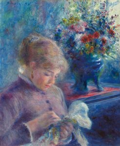Młoda kobieta szyje autorstwa Pierre Auguste Renoir