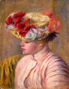 Młoda kobieta w kwiecistym kapeluszu, 1892. autorstwa Pierre Auguste Renoir