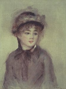 Młoda kobieta w kapeluszu (olej na płótnie) autorstwa Pierre Auguste Renoir