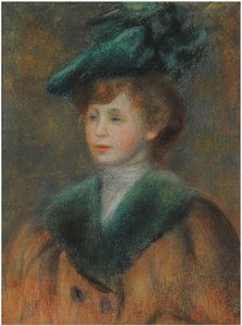 Młoda kobieta w zielonym kapeluszu (pastel na papierze) autorstwa Pierre Auguste Renoir