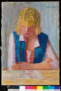 Blondynka w niebieskiej kamizelce autorstwa Pierre Bonnard