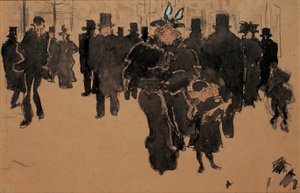 Le boulevard, ok. 1890 (akwarela, tusz i pranie na buff paper) autorstwa Pierre Bonnard