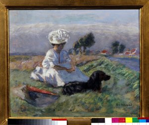 Kobieta z psem (olej na płótnie) autorstwa Pierre Bonnard