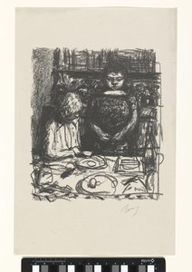 Siedzący mężczyzna przy stole z posiłkiem i stojąca kobieta Le Menu autorstwa Pierre Bonnard