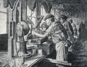 Warsztat szlifierski w manufakturze szkła kryształowego w Sevres pod Paryżem Rycina z „Excursion a travers les metiers” autorstwa Pierre Calmette Private Collection autorstwa Pierre Calmettes
