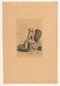 Rustende vissersvrouw aan de kust Rybka w Veules-en-Caux (tytuł na obiekcie) autorstwa Pierre Celestin Billet