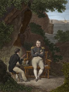 NAPOLEON I (1769-1821) Na wygnaniu na Świętej Helenie - Napoleon dyktuje swoje pamiętniki Emmanuelowi Ponsowi de Las Cases (1800-1854) synowi Emmanuela de Las Cases - Napoleon na Świętej Helenie (St. Helena): dyktuje młodemu Las Casesowi notatki, które maj autorstwa Pierre Charles Bacquoy
